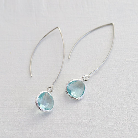 EAR Sterling Silver Long Crystal Drops - Aqua