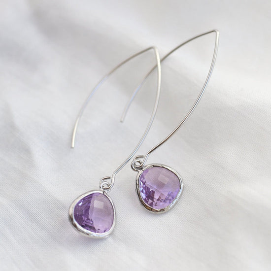 EAR Sterling Silver Long Crystal Drops - Lavender