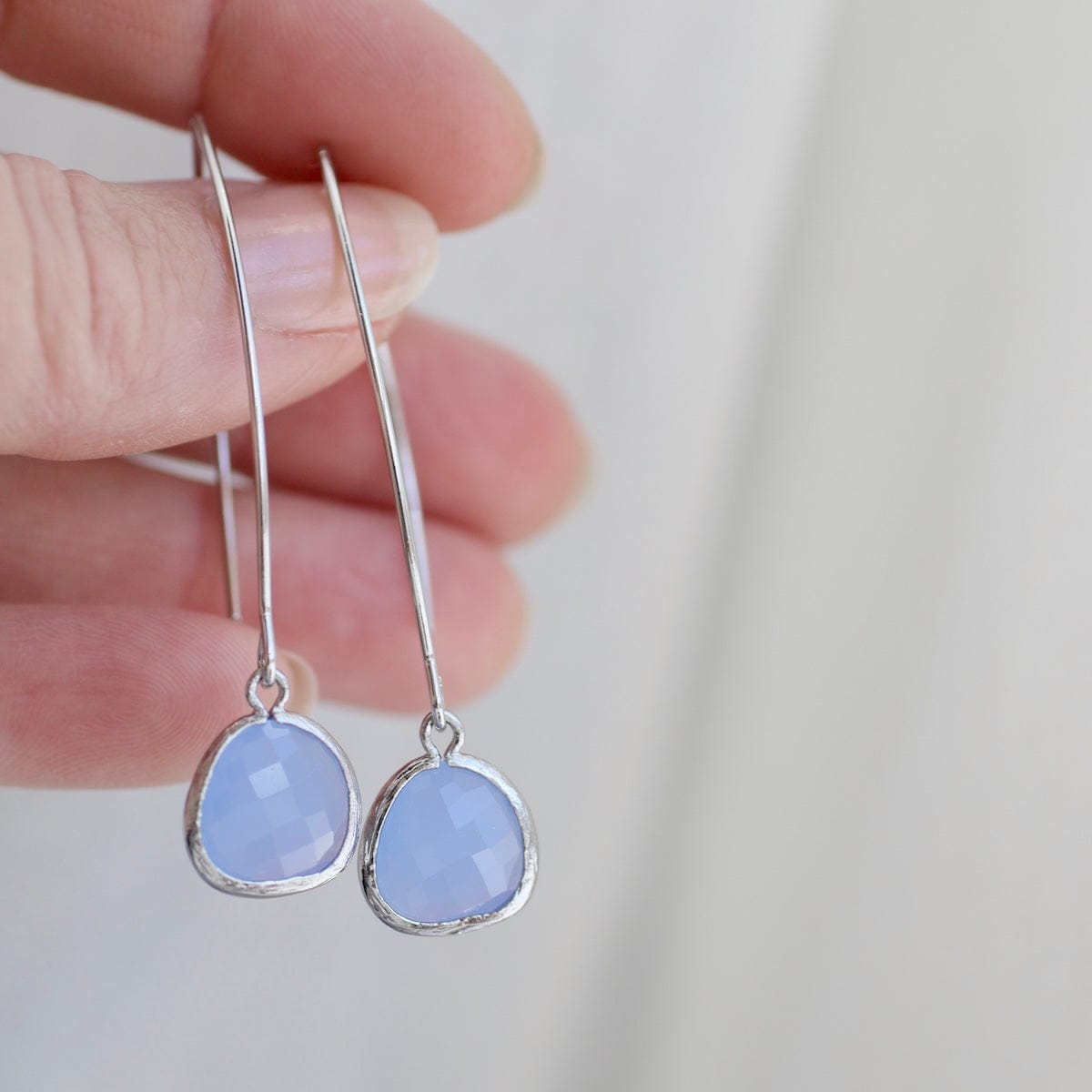 EAR Sterling Silver Long Crystal Drops - Light Royal Blue