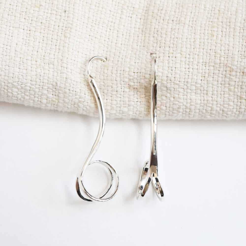 EAR Sterling Silver Long Curl Drop Earring