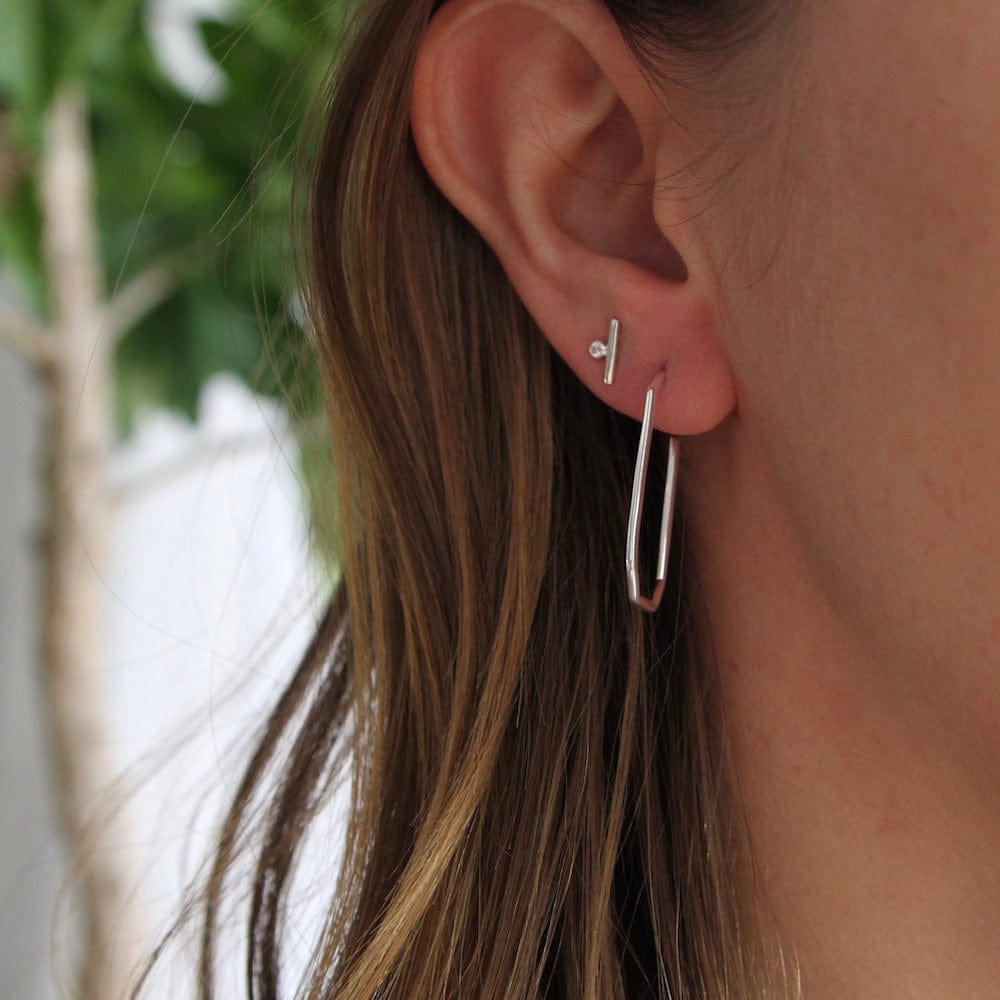 EAR Sterling Silver Long Hex Hoop