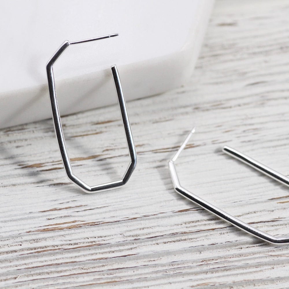 EAR Sterling Silver Long Hex Hoop