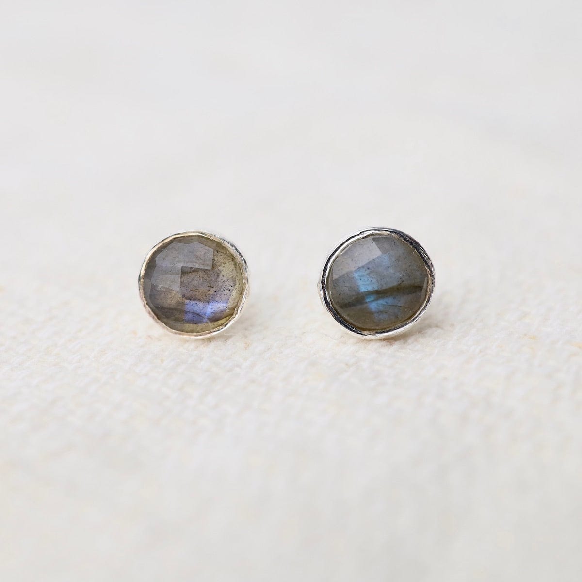 EAR Sterling Silver Medium Round Stone Stud - Labradorite