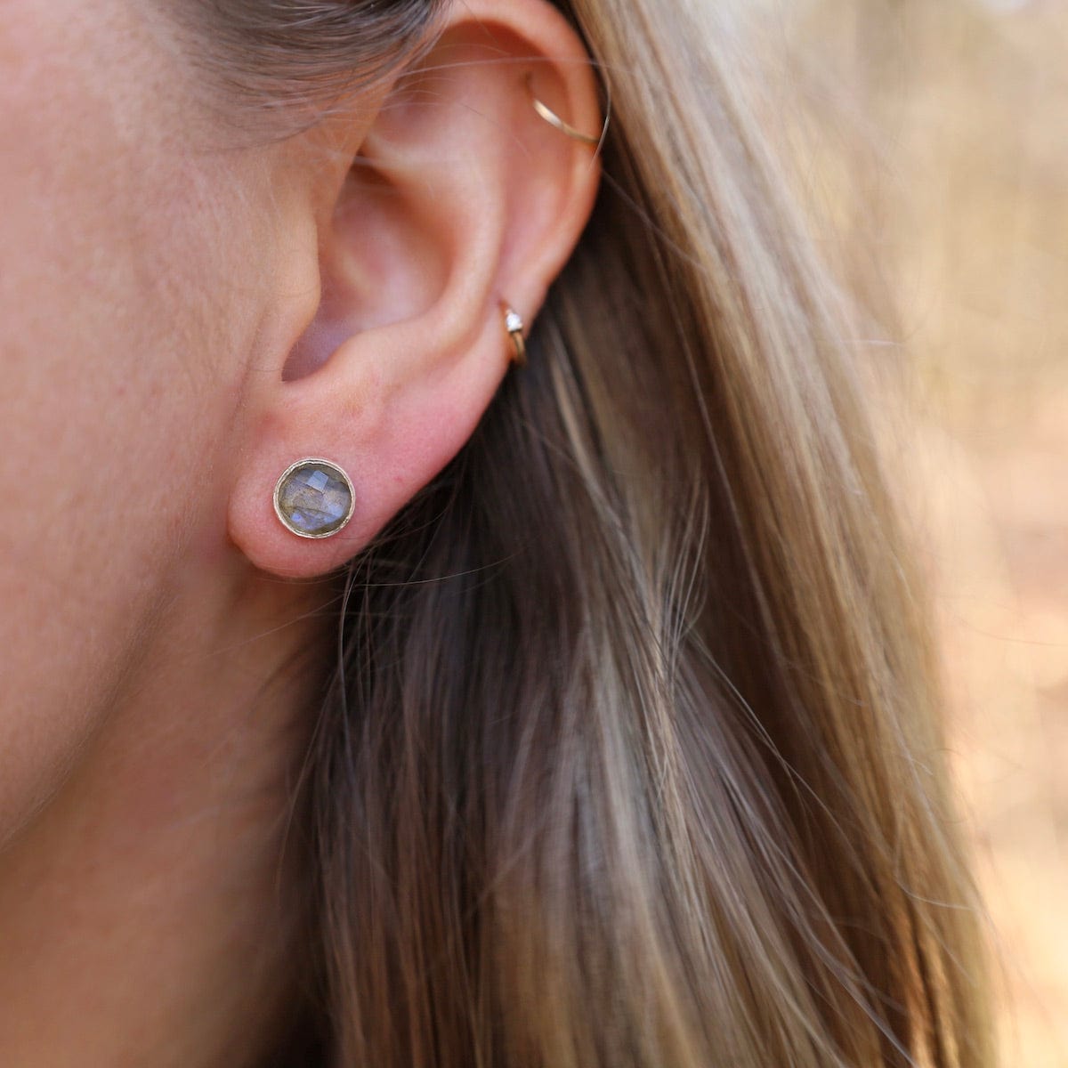 EAR Sterling Silver Medium Round Stone Stud - Labradorite