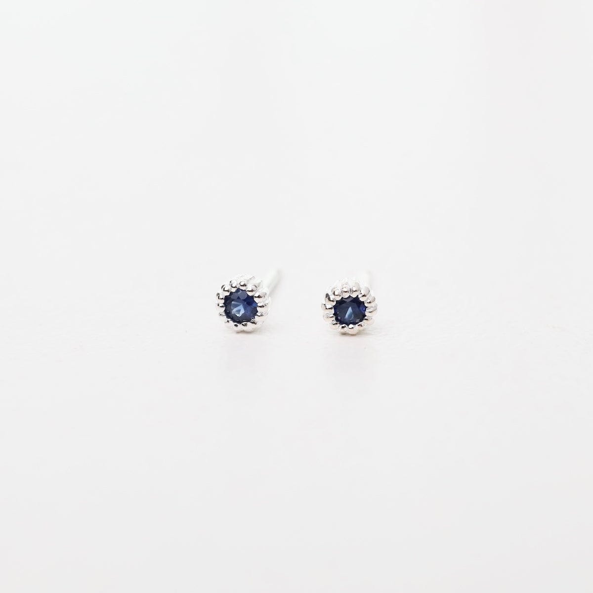 EAR Sterling Silver Milgrain Edge in Blue Sapphire Stud Earrings