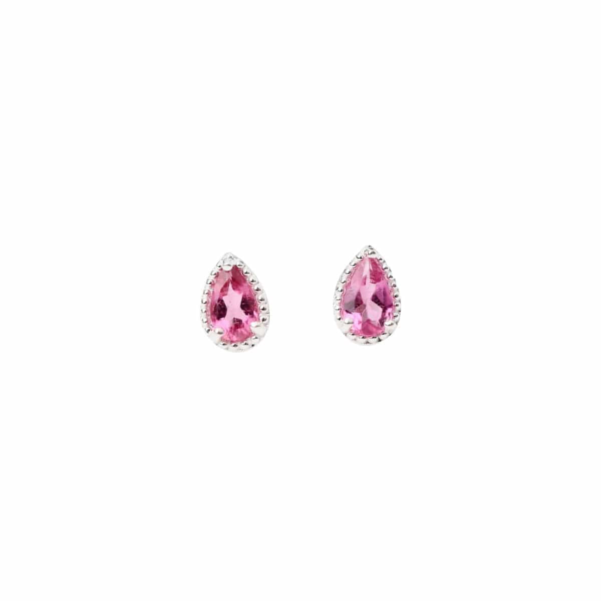 EAR Sterling Silver Milgrain Edge Pink Tourmaline Pear Studs