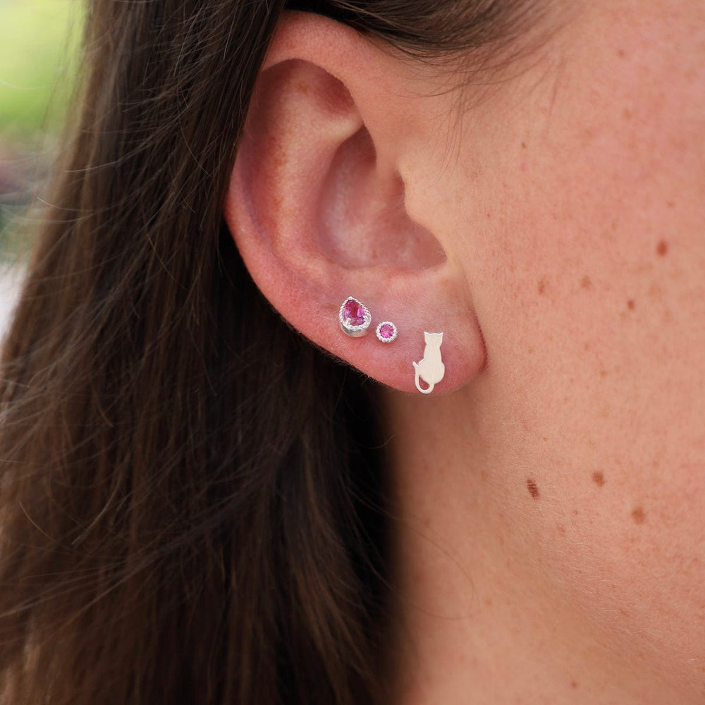 EAR Sterling Silver Milgrain Edge Pink Tourmaline Pear Studs