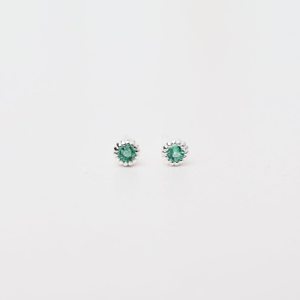 EAR Sterling Silver Milgrain Edge Studs - Emerald