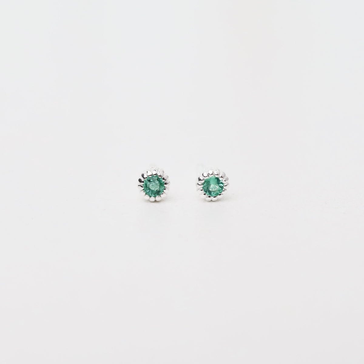 EAR Sterling Silver Milgrain Edge Studs - Emerald