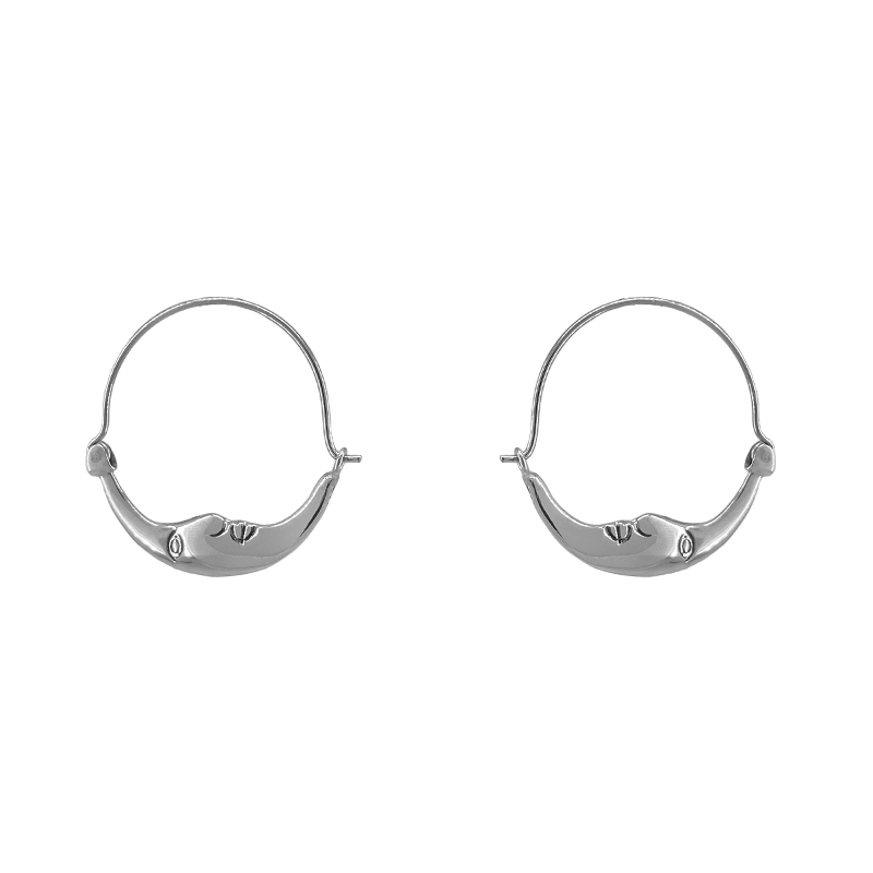 EAR Sterling Silver Moon Face Hoops