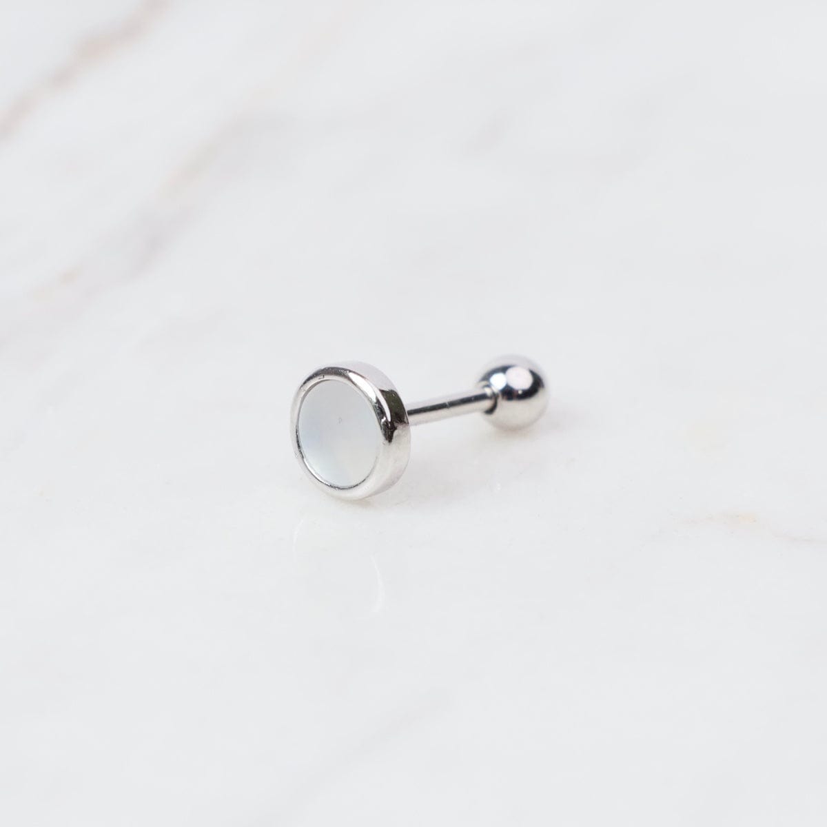 EAR Sterling Silver Mother of Pearl Dot Barbell Single Stud Earring