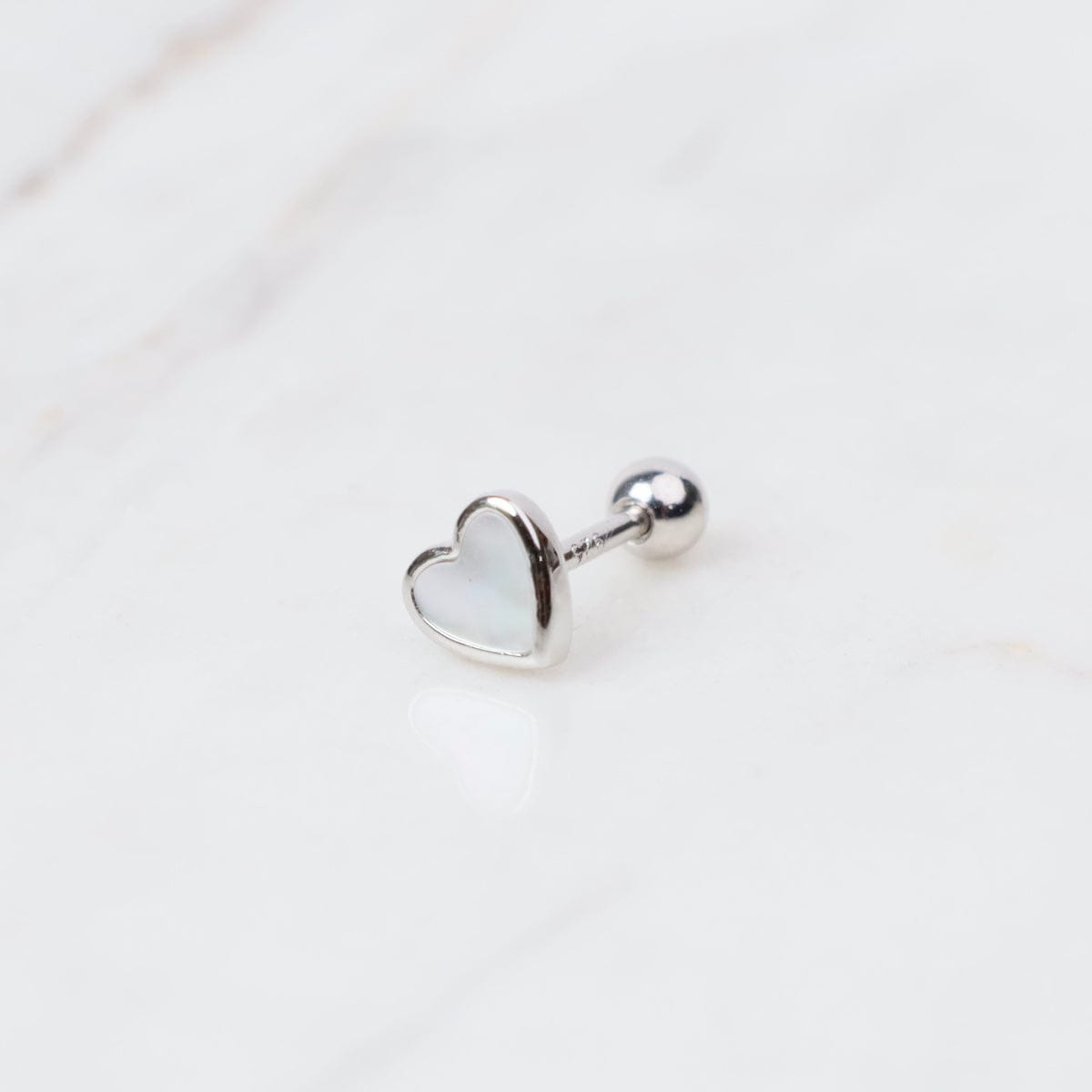 EAR Sterling Silver Mother of Pearl Heart Barbell Single Stud Earring