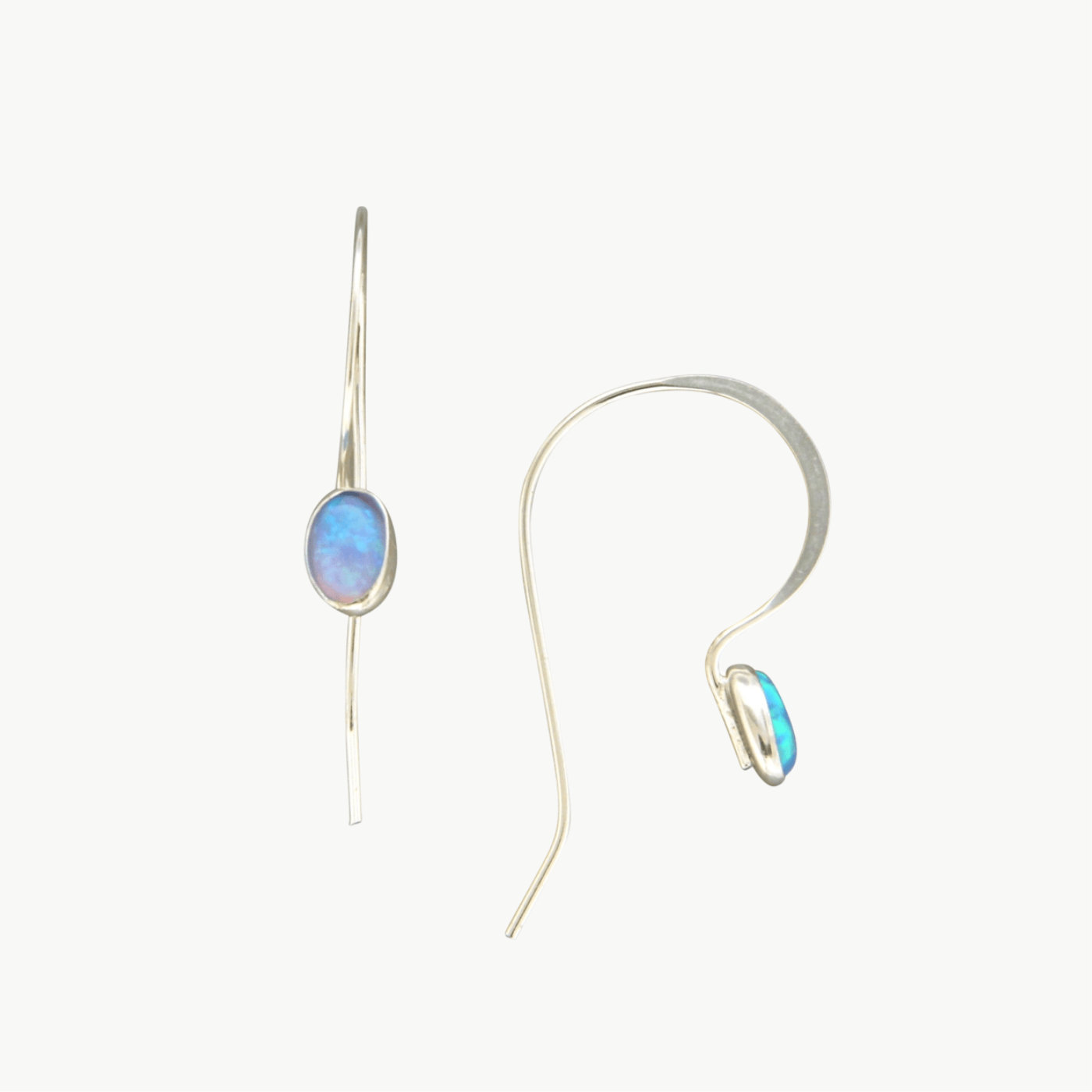 EAR Sterling Silver Opal Cabochon on French Wire Earrings