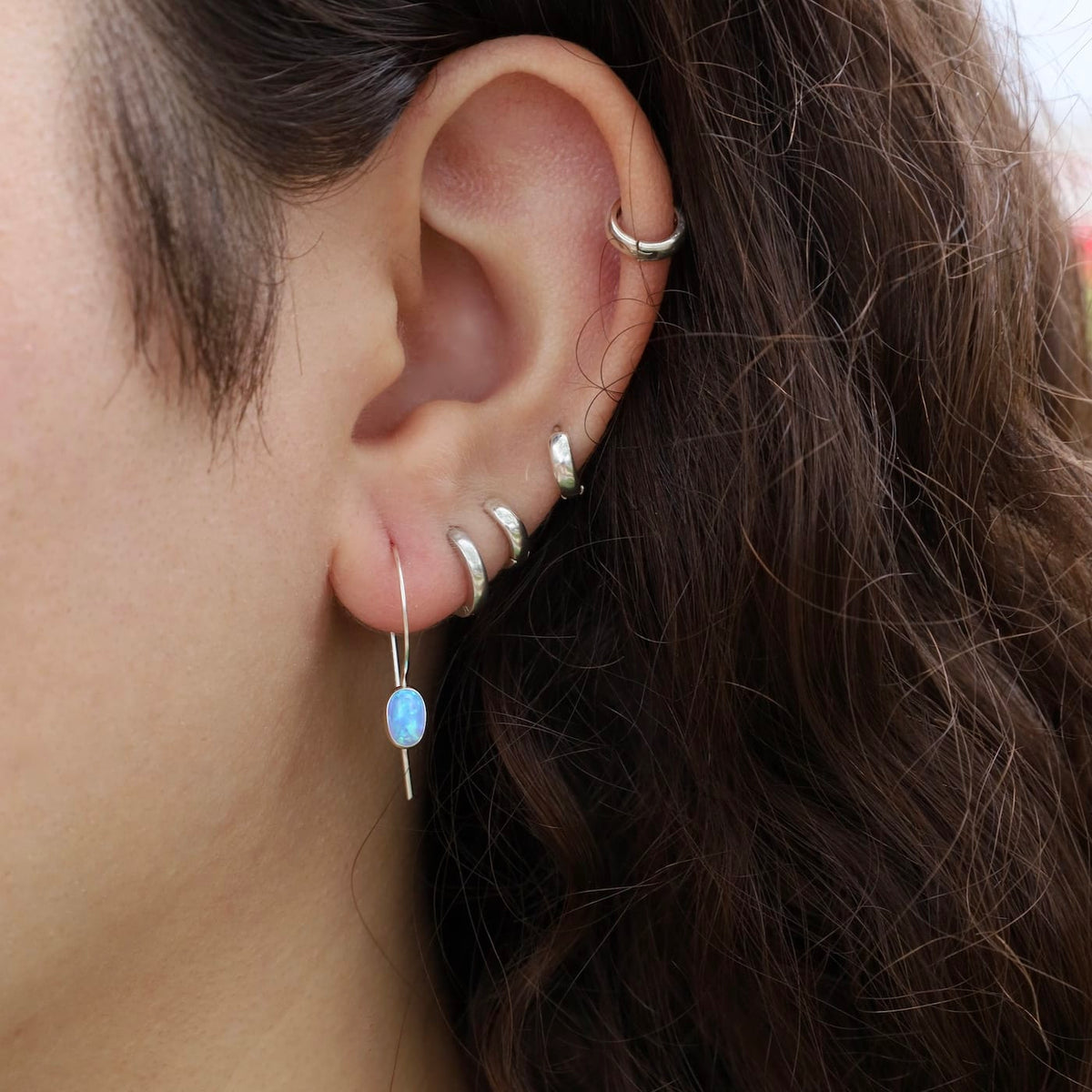 EAR Sterling Silver Opal Cabochon on French Wire Earrings
