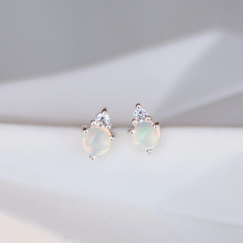 EAR Sterling Silver Opal with CZ Studs