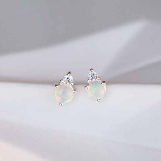 Load image into Gallery viewer, EAR Sterling Silver Opal with CZ Studs
