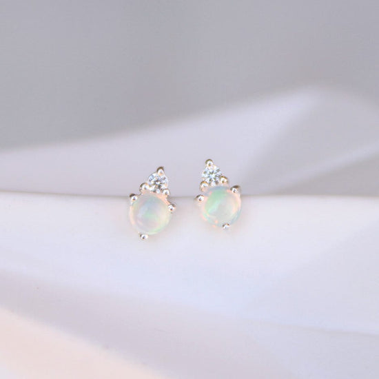 EAR Sterling Silver Opal with CZ Studs