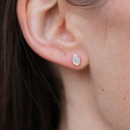 Load image into Gallery viewer, EAR Sterling Silver Opal with CZ Studs
