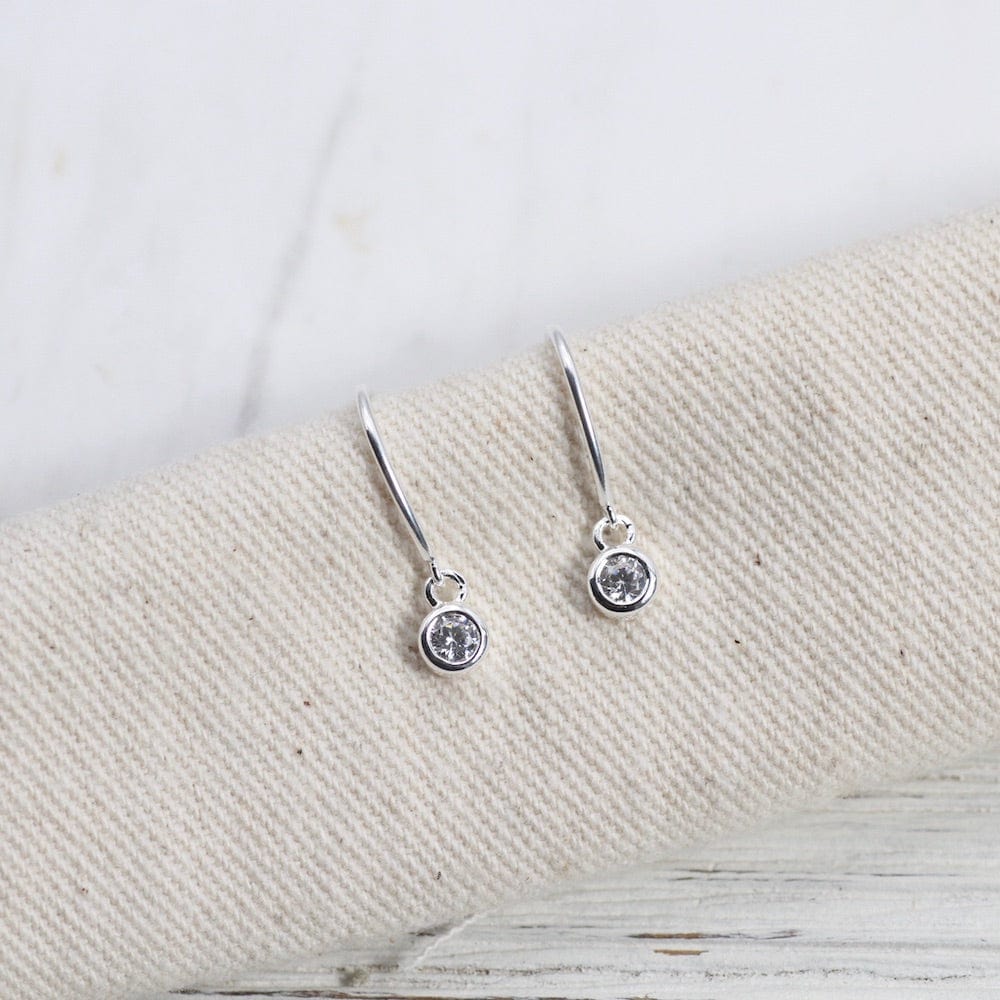 EAR Sterling Silver Oval Hook with Bezel Set CZ