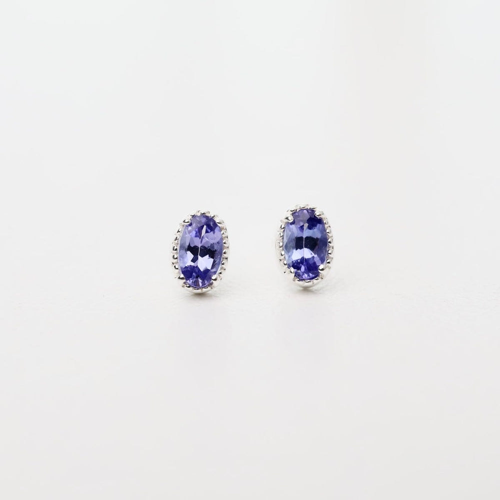 EAR Sterling Silver Oval Tanzanite with Milgrain Edge Stud Earrings