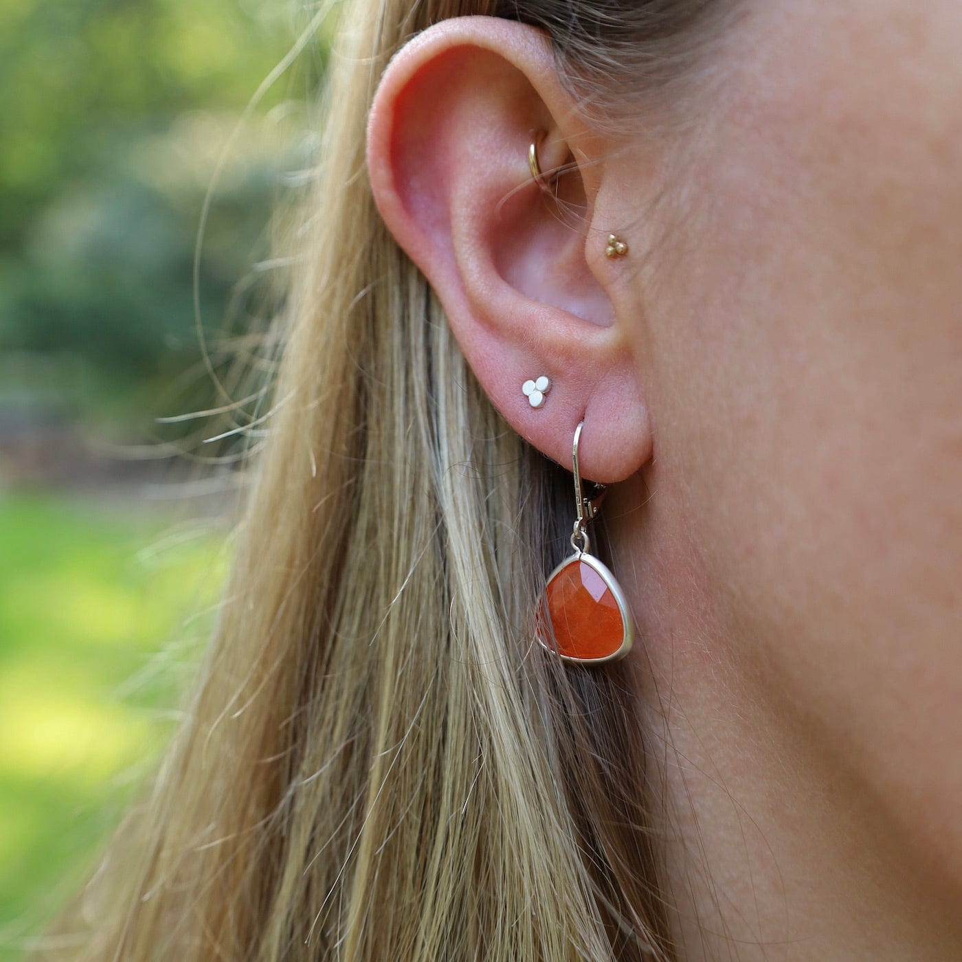 EAR Sterling Silver Papaya Jade Lever Back Earrings