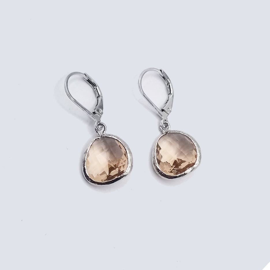 EAR Sterling Silver Peach Crystal Lever Back Earring