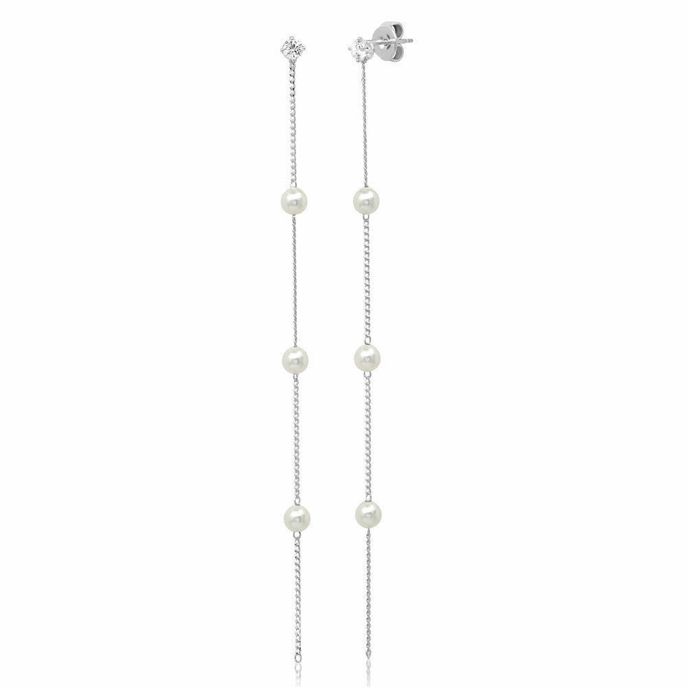 
                      
                        EAR Sterling Silver Pearl & CZ Chain Drop Earrings
                      
                    