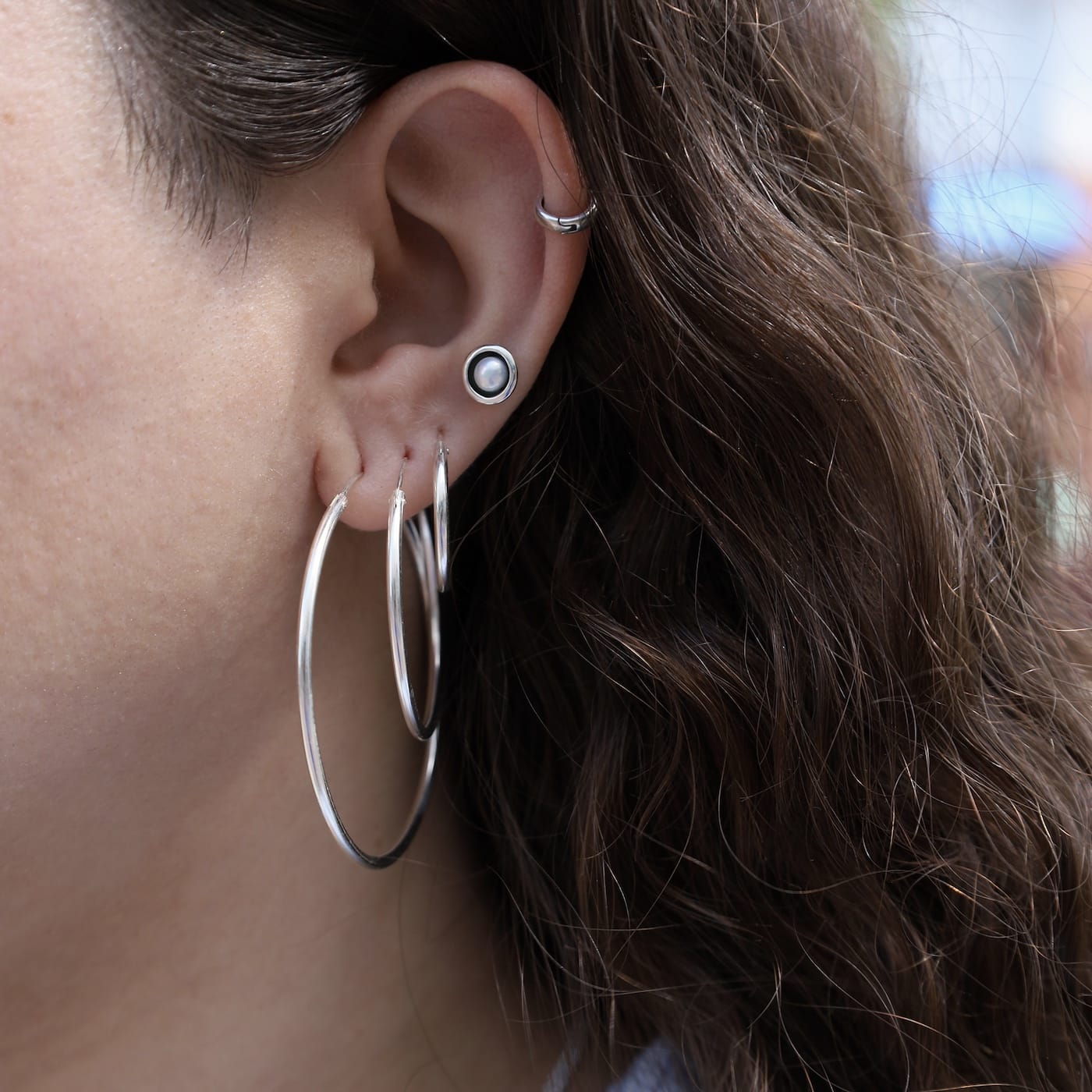 EAR Sterling Silver Pearl in Cup Earrings