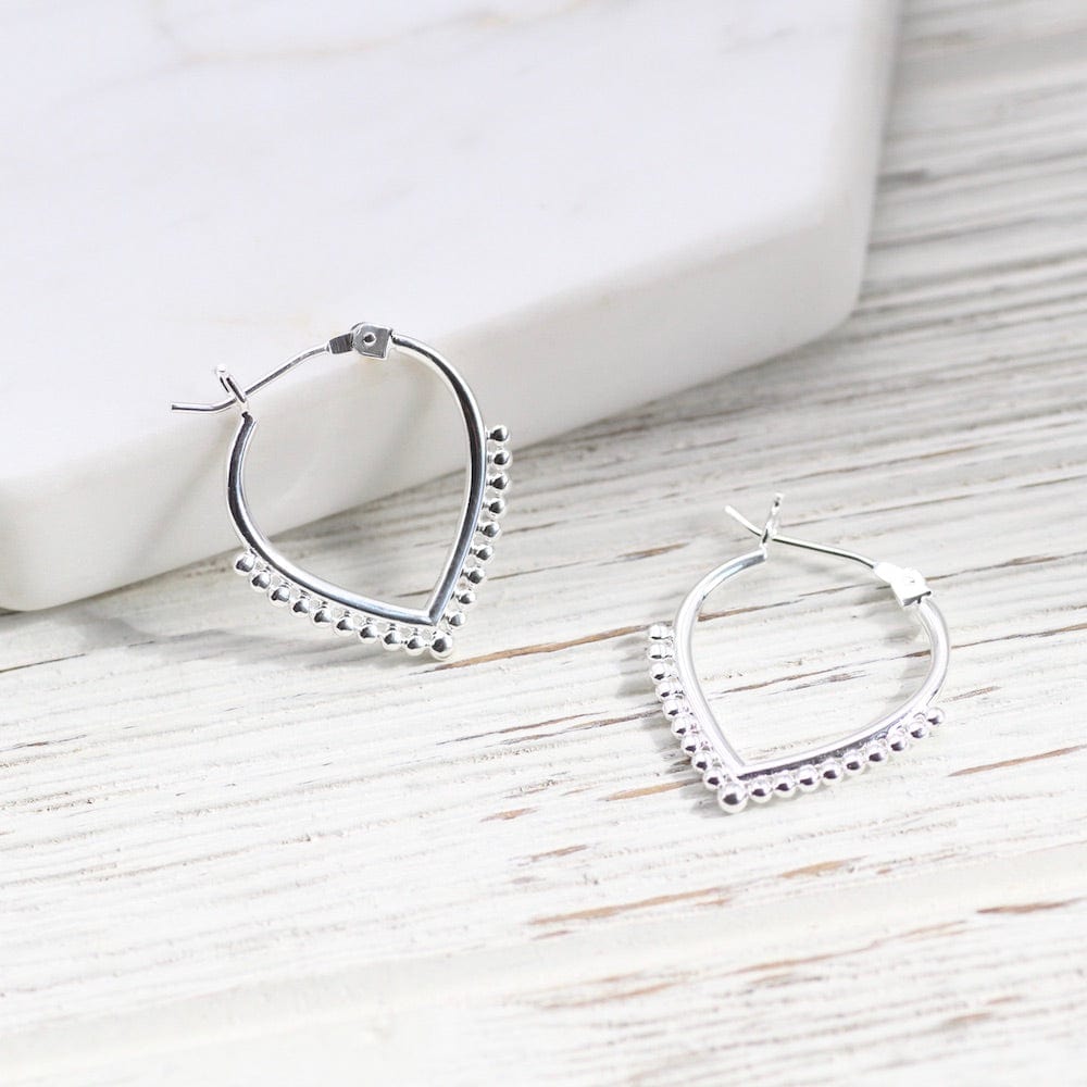 EAR Sterling Silver Petal Shaped Dotted Hoop