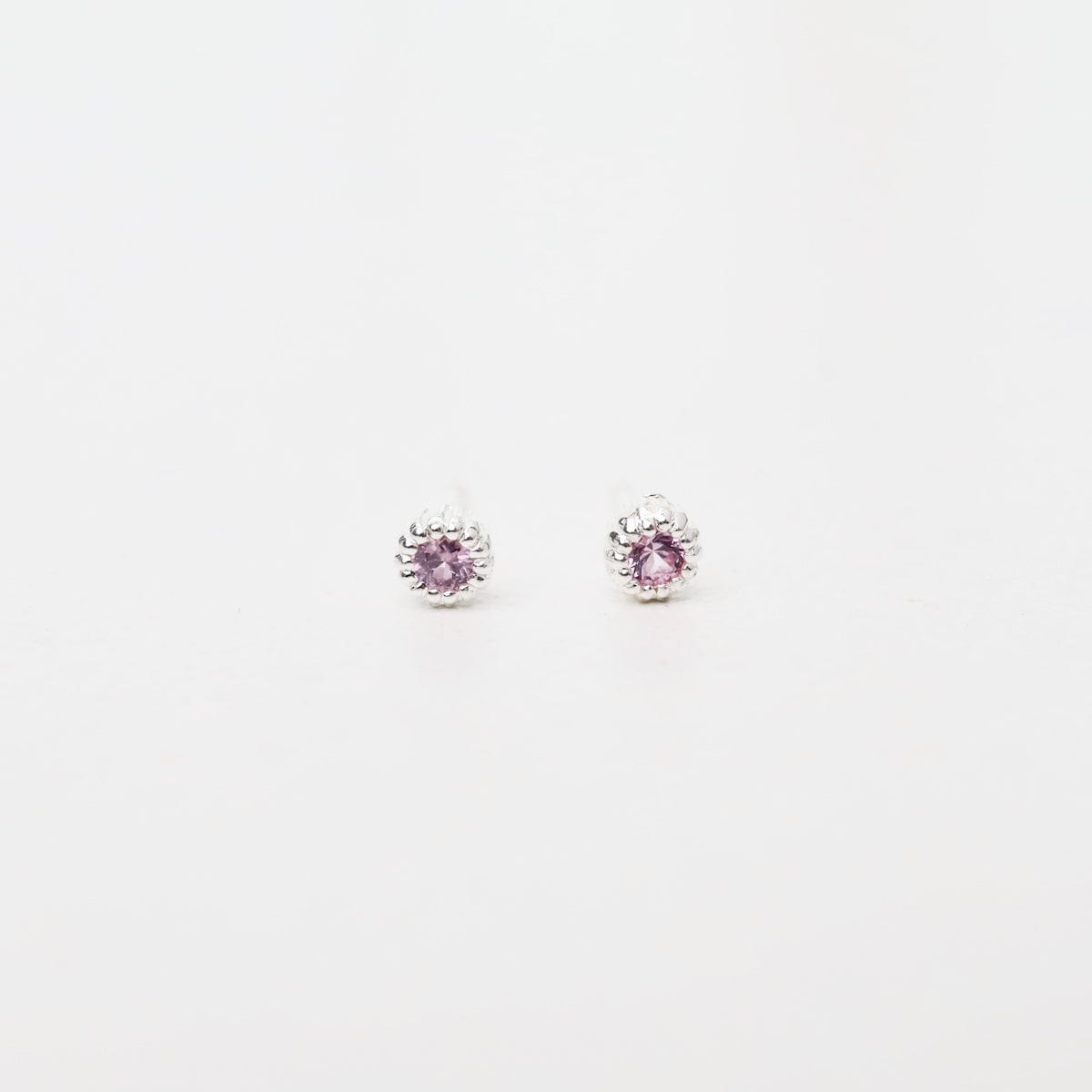 EAR Sterling Silver Pink Sapphire Milgrain Edge Studs