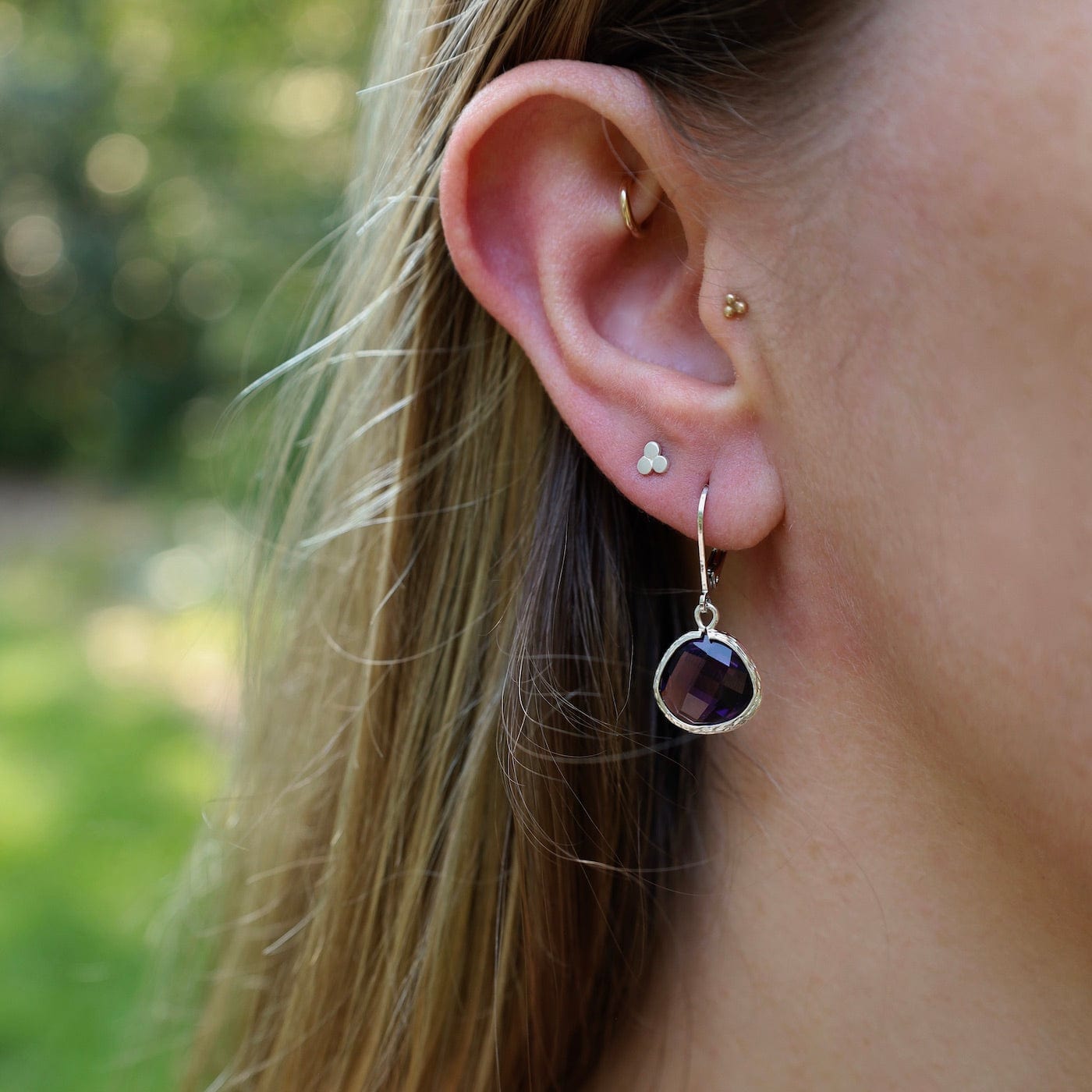 EAR Sterling Silver Plum Crystal Lever Back Earrings