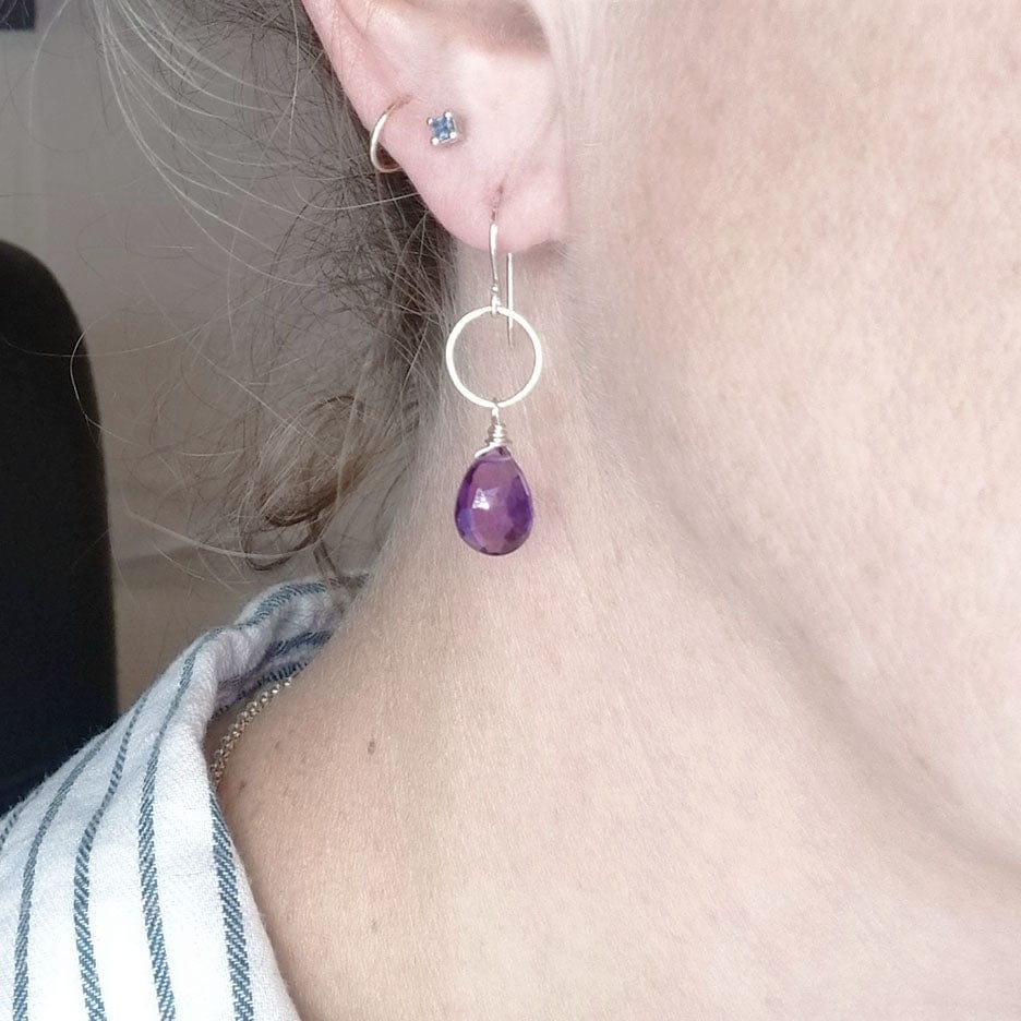 EAR Sterling Silver Ring and Amethyst Drop Earring