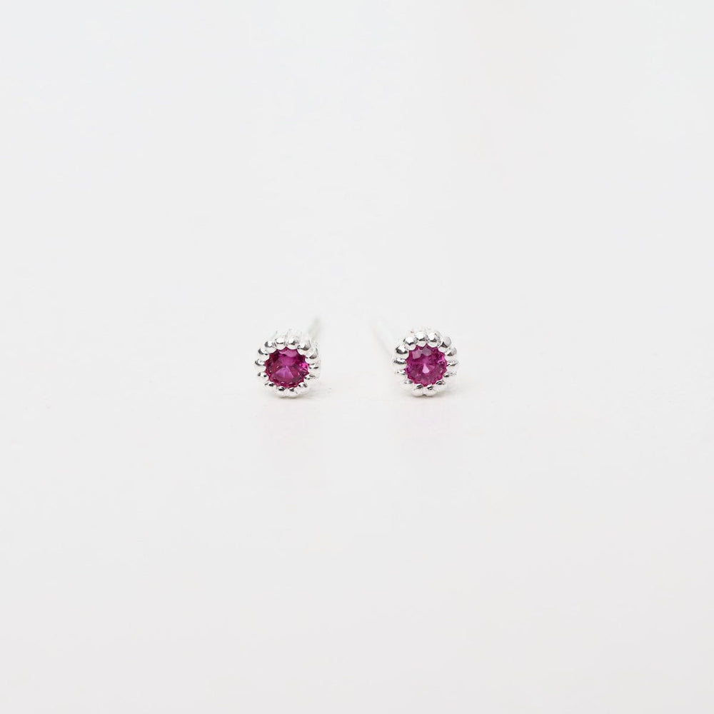 EAR Sterling Silver Ruby Milgrain Edge Studs