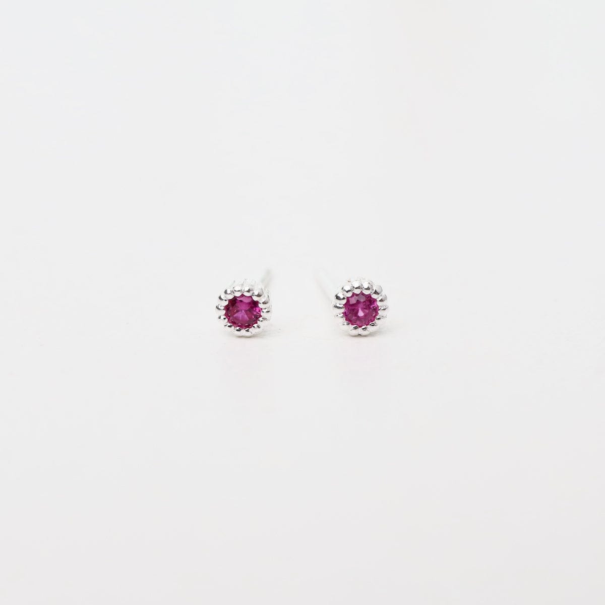 EAR Sterling Silver Ruby Milgrain Edge Studs