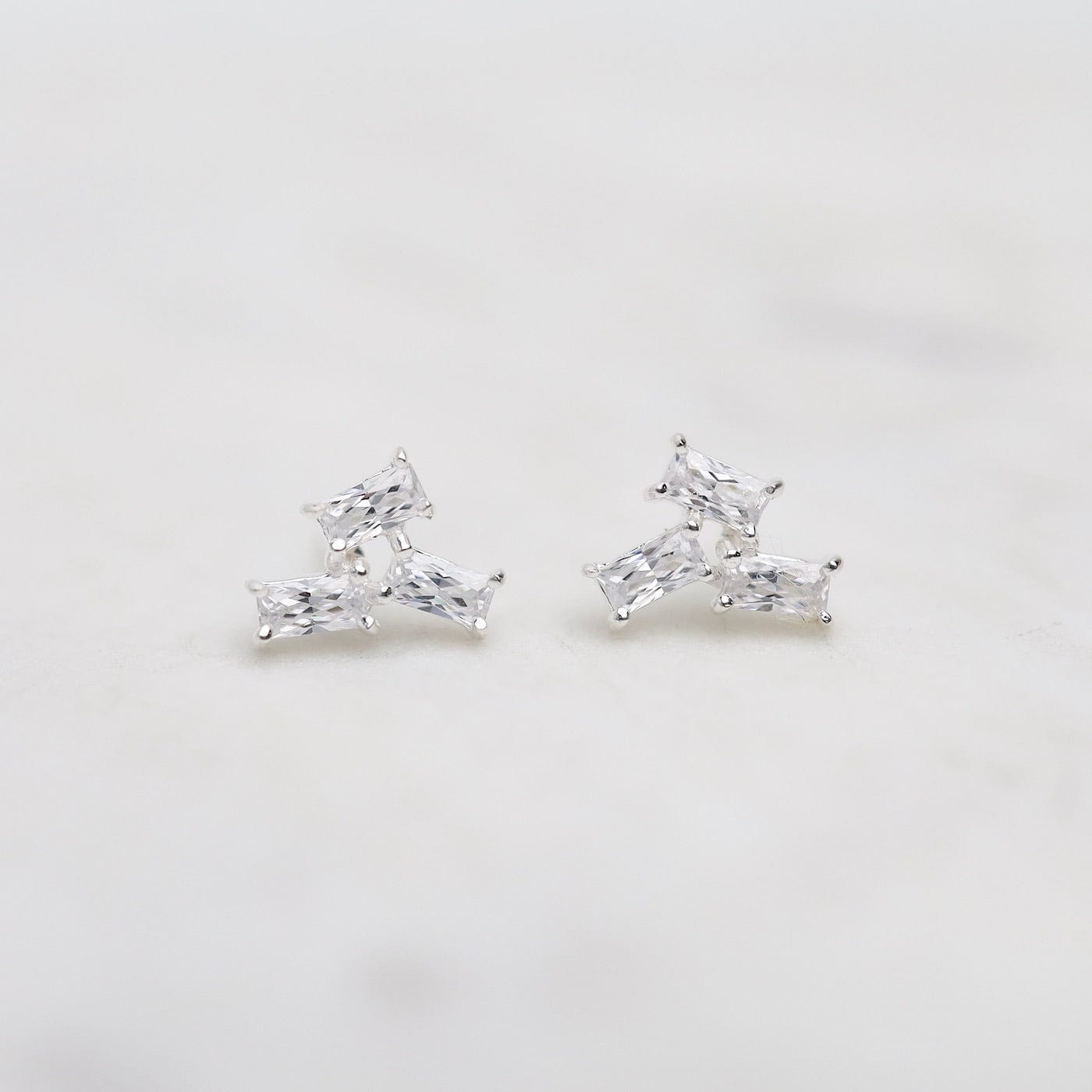 EAR Sterling Silver Scattered Baguette CZ Stud Earrings