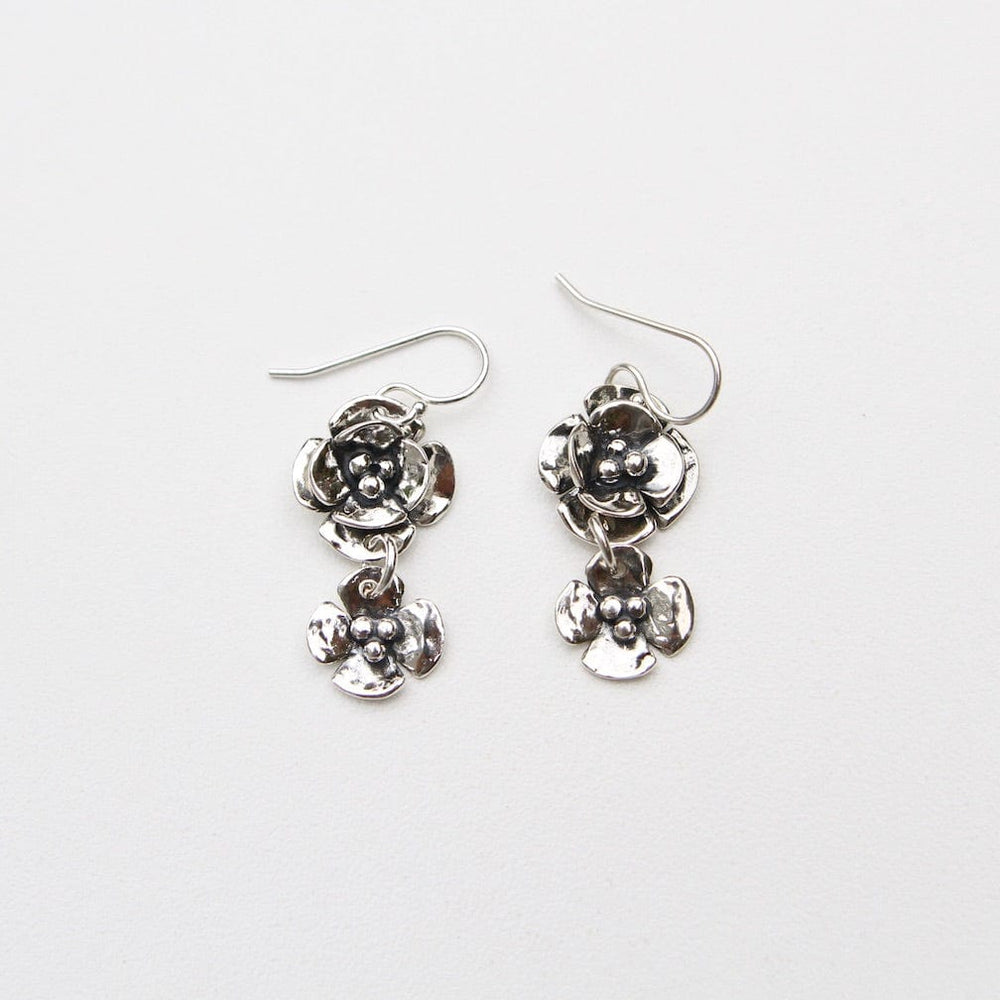 EAR Sterling Silver Small Double Dogwood Drop Earring