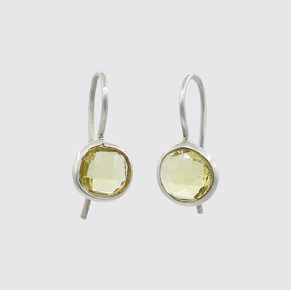 EAR Sterling Silver Small Faceted Organic Lemon Quartz Drop Earrings