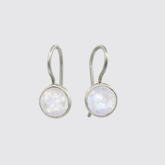 EAR Sterling Silver Small Faceted Organic Rainbow Moonstone Drop Earrings