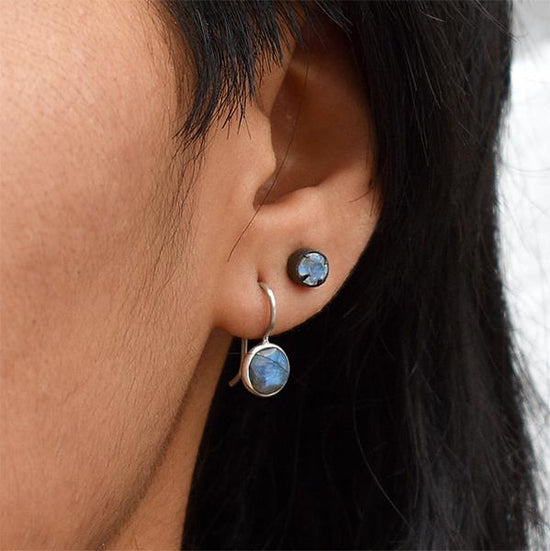 EAR Sterling Silver Small Faceted Organic Rhodolite Garnet Drop Earrings