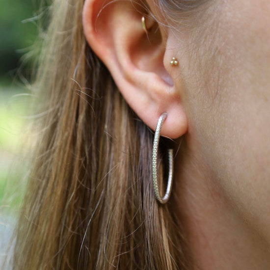 EAR Sterling Silver Small Oval  Sparkle Hoop Earrings