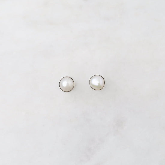EAR Sterling Silver Small White Pearl Stud Earrings