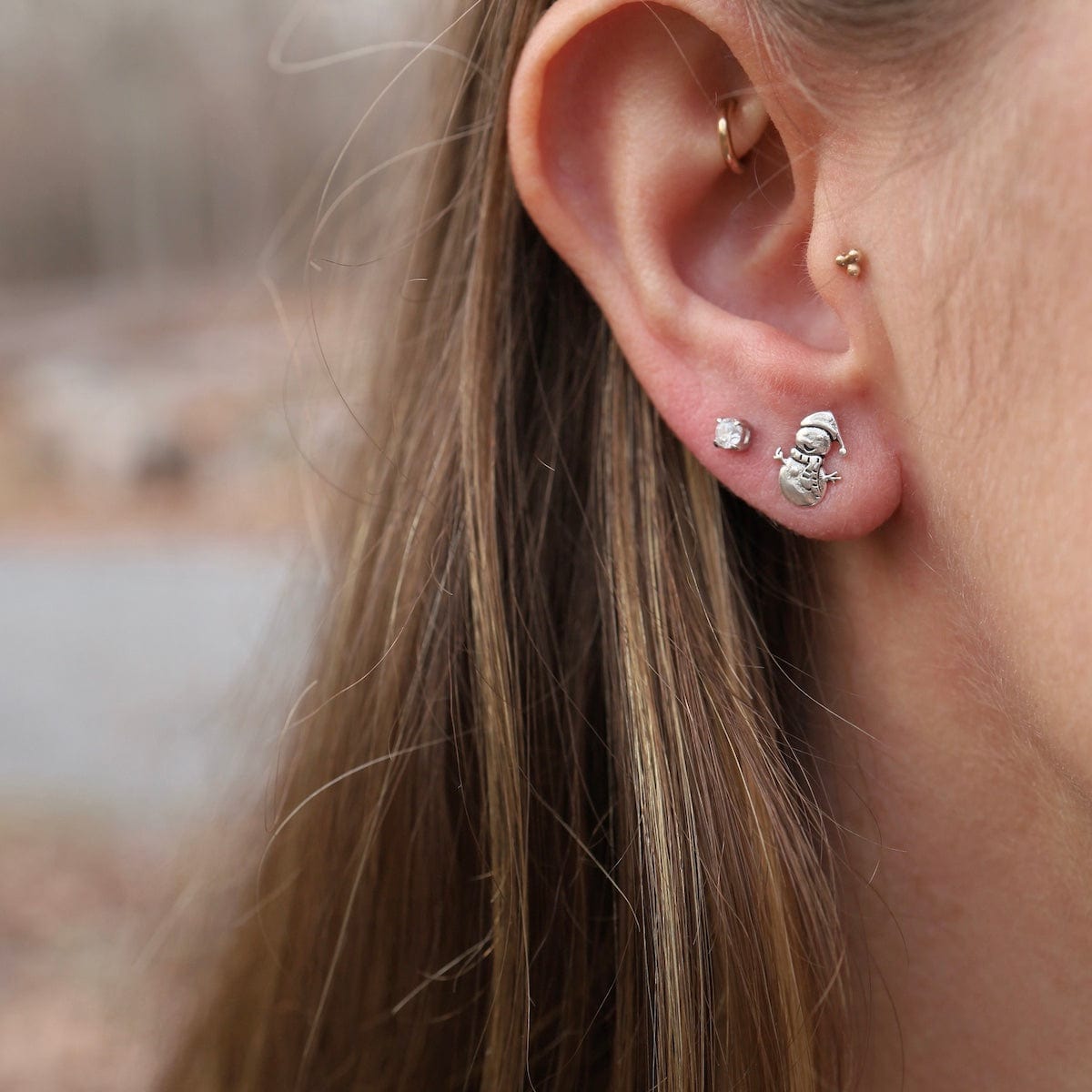 EAR Sterling Silver Snowman Post Earrings