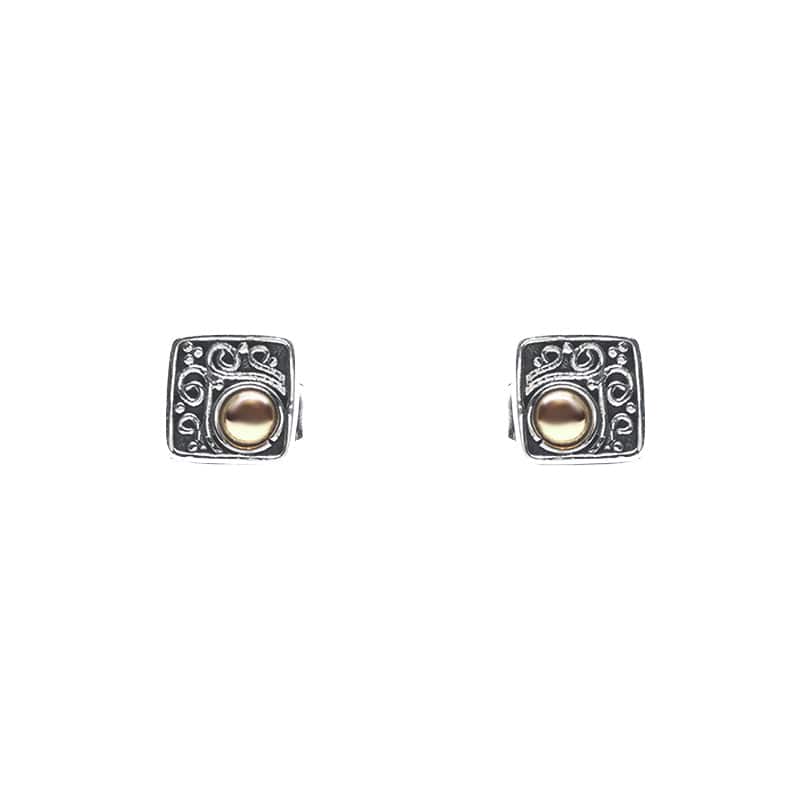 EAR Sterling Silver Square Stud with 22k Gold Dot