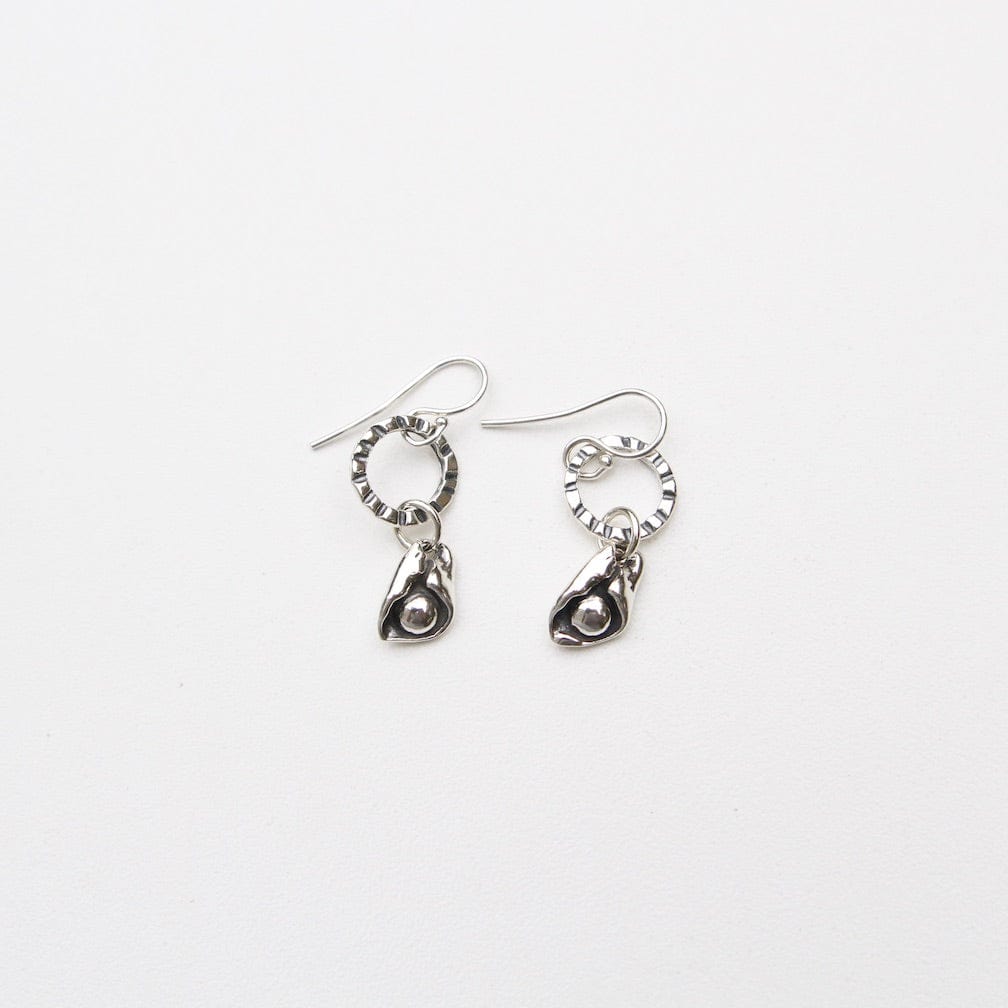 EAR Sterling Silver Stamped Hoop with Pod Earring