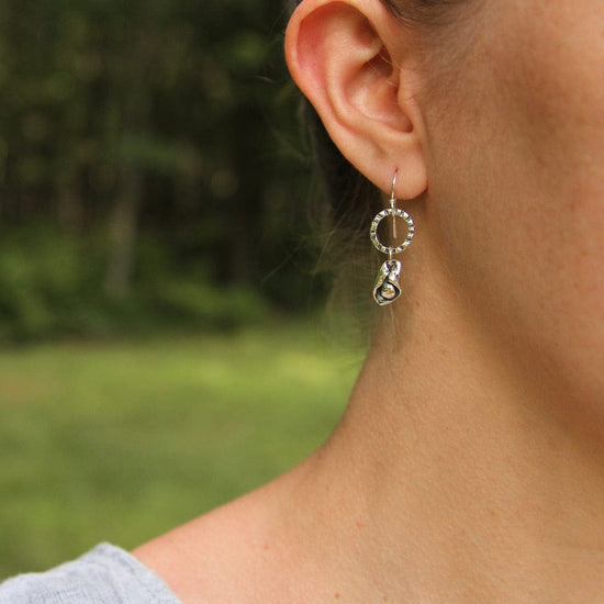 EAR Sterling Silver Stamped Hoop with Pod Earring