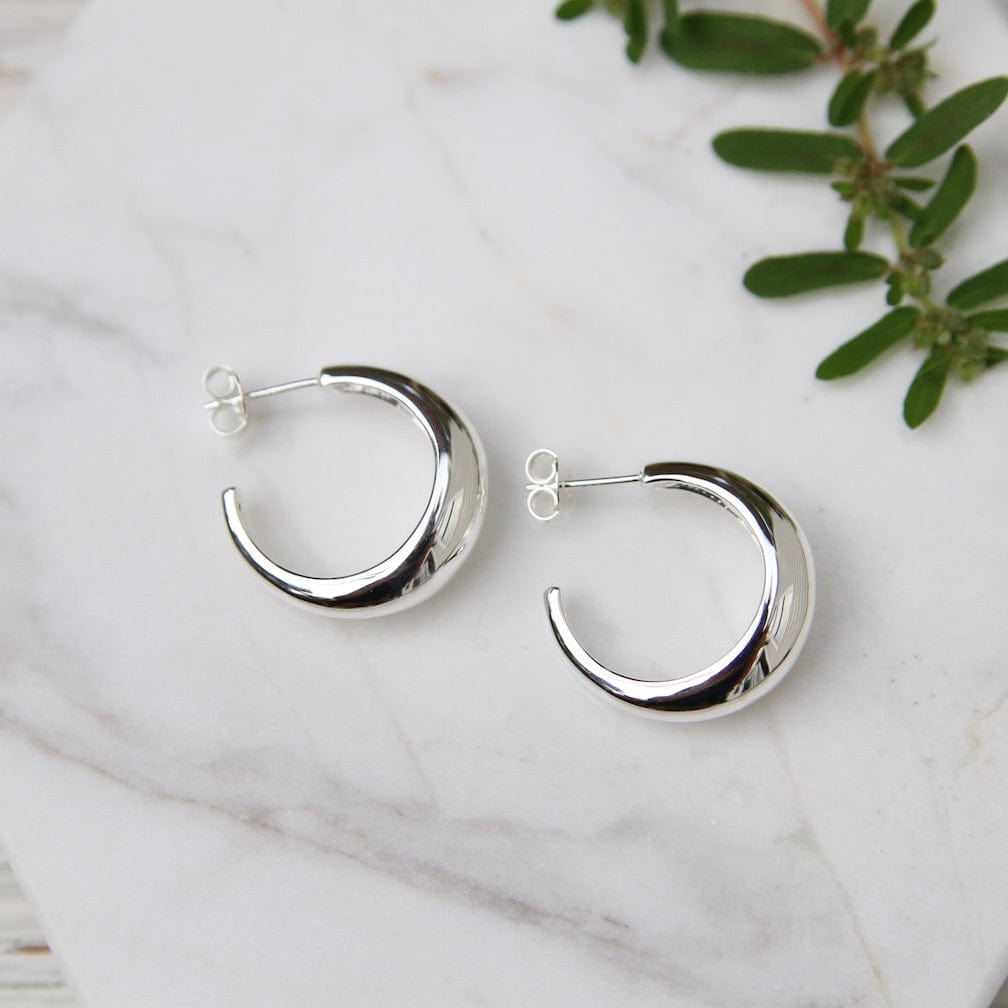 EAR Sterling Silver Tapered Dome Hoop on Post
