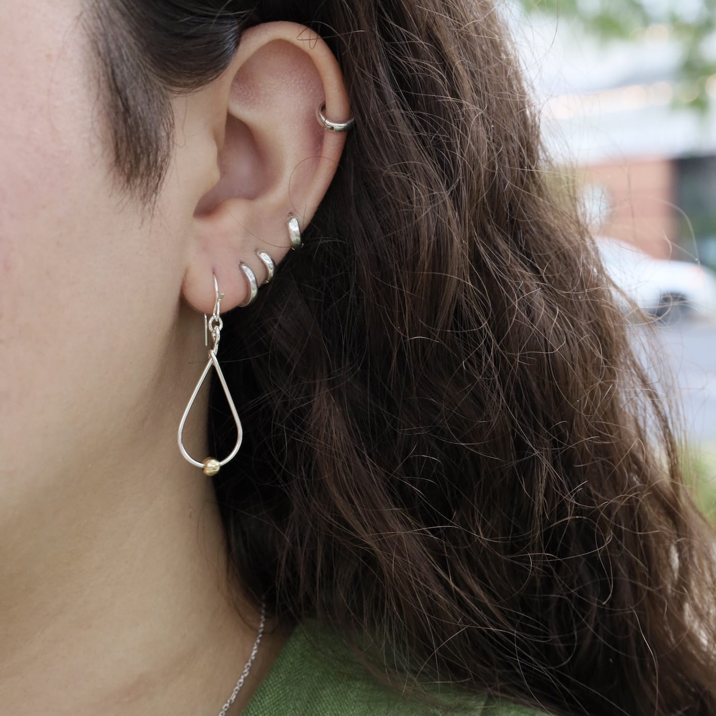 EAR Sterling Silver Teardrop Earrings with Single Gold Filled Bead