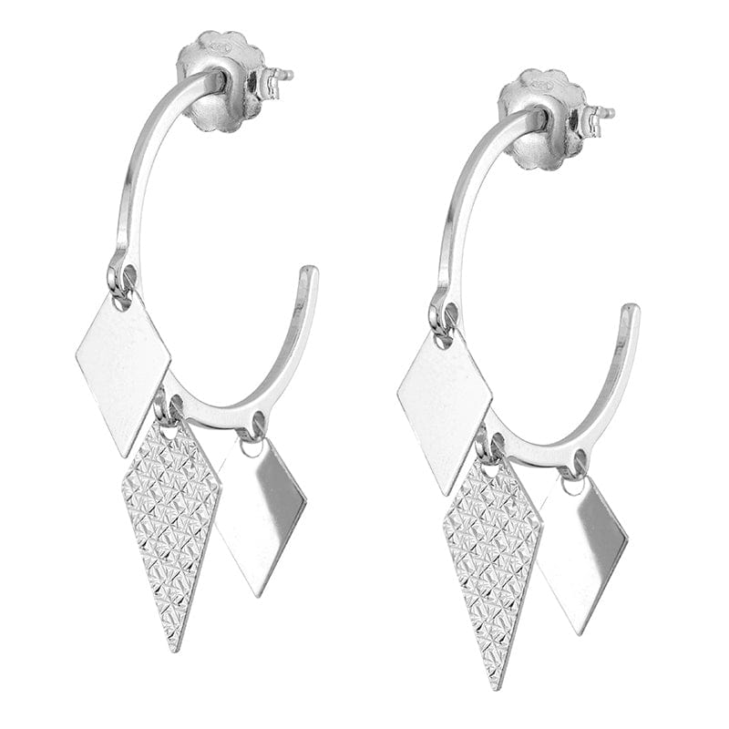 EAR Sterling Silver Textured Diamond Shape Hoops