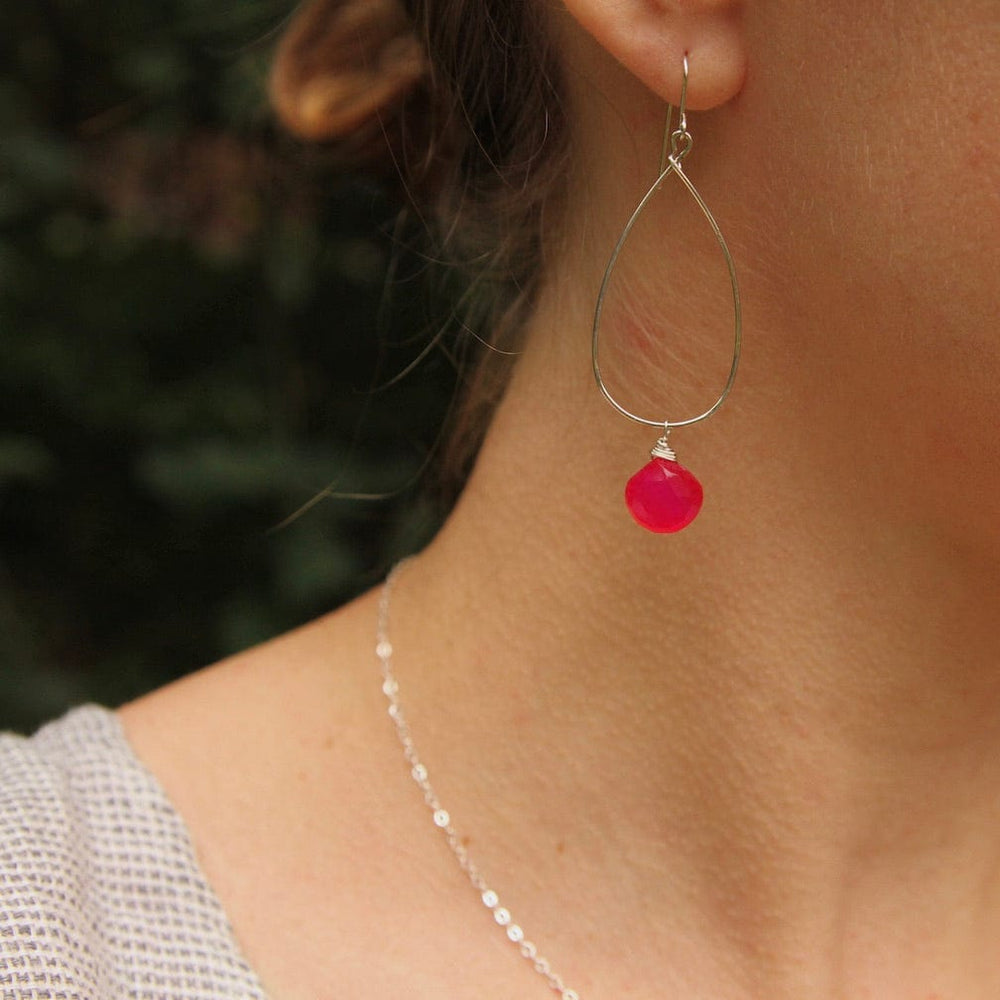 
                      
                        EAR Sterling Silver Textured Thin Hoops with Pink Chalcedony
                      
                    