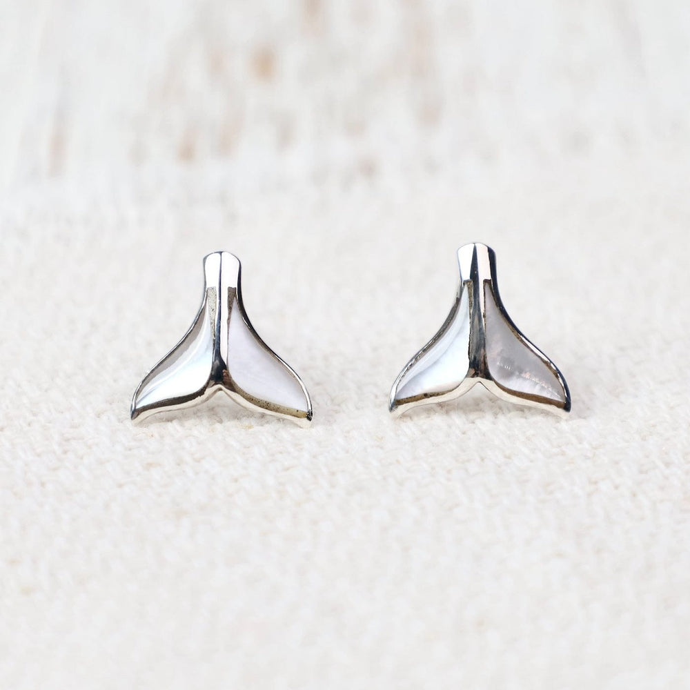 EAR Sterling Silver Tiny Mother of Pearl Whale Tail Po